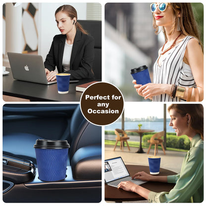 AIRE 100 Pack Disposable Coffee Cups with Lids 12 oz, To Go Coffee Cups with Lids & Straws, Insulated Paper Coffee Cups Hot Cups for Home, Office and Cafe-Blue