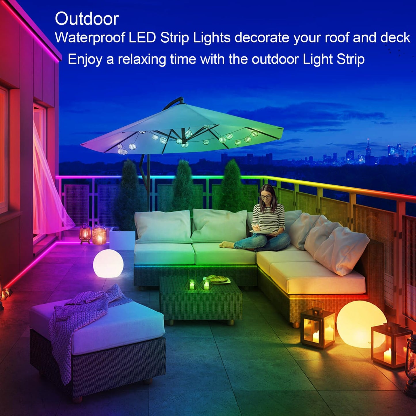 LETIANPAI 400ft Outdoor LED Strip Lights Waterproof,IP68 Outside Led Light Strips Waterproof with App and Remote,Music Sync RGB Exterior Led Rope Lights with Self Adhesive Back for Roof,Deck,Balcony