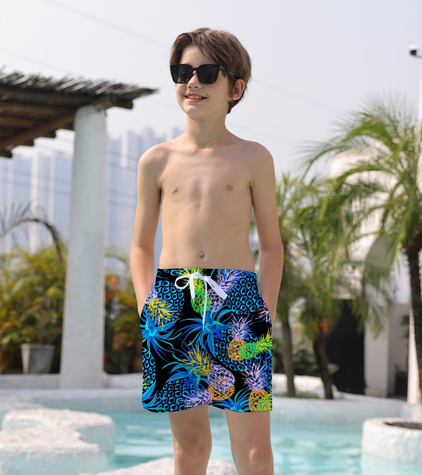 Ahegao Kids Quick Dry Swim Trunks - Green/Yellow