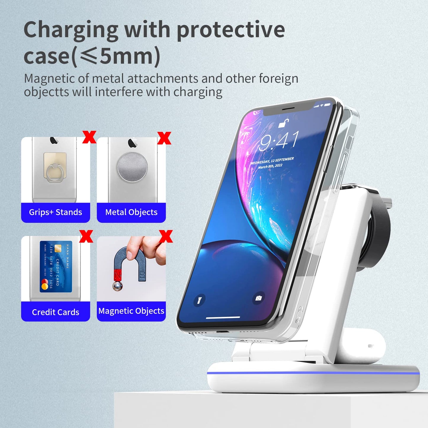 MSTJRY Wireless Charging Station, 3 in 1 Wireless Fast Charger Stand for iPhone 15/14/13/12/11/Pro/Max/XS/XR/X/8/Plus, for Apple Watch Ultra 8/7/6/5/4/3/2/SE, for AirPods 3/2/Pro(Adapter Included)