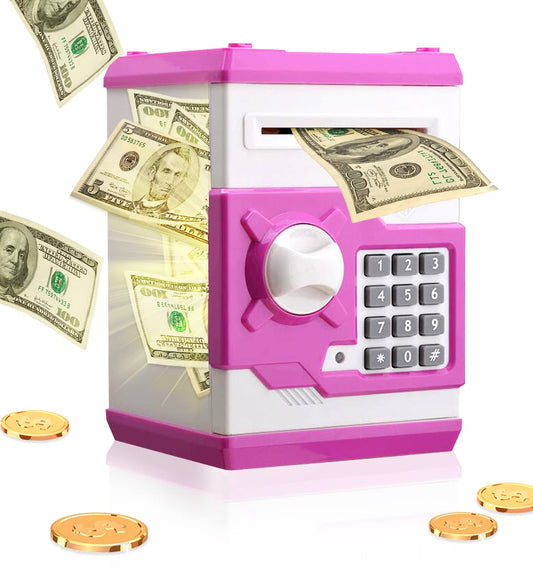 Barelove Piggy Bank Kids Money Bank Cash Coin Can, Password Electronic Saving Box ATM Bank Safe Locks Smart Voice Prompt Money Piggy Box, Great Gift for Child Kid Birthday Chirstmas (Cute Pink)