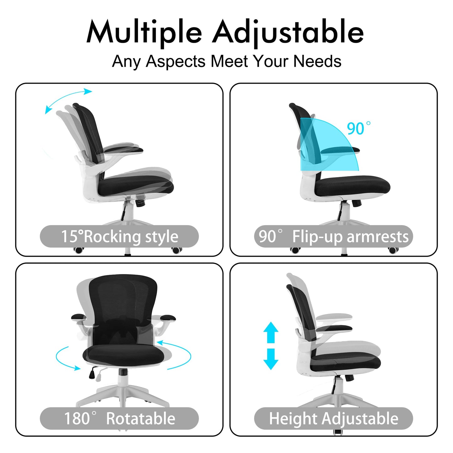 Apusen Ergonomic Home Office Desk Chairs Comfy Computer Gaming Chairs Mesh Arm Swivel Chairs of Adults for Home Office Bedroom(White)