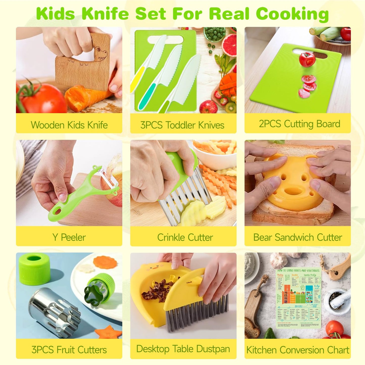 Kids Knife Set with Cutting Board & Tools