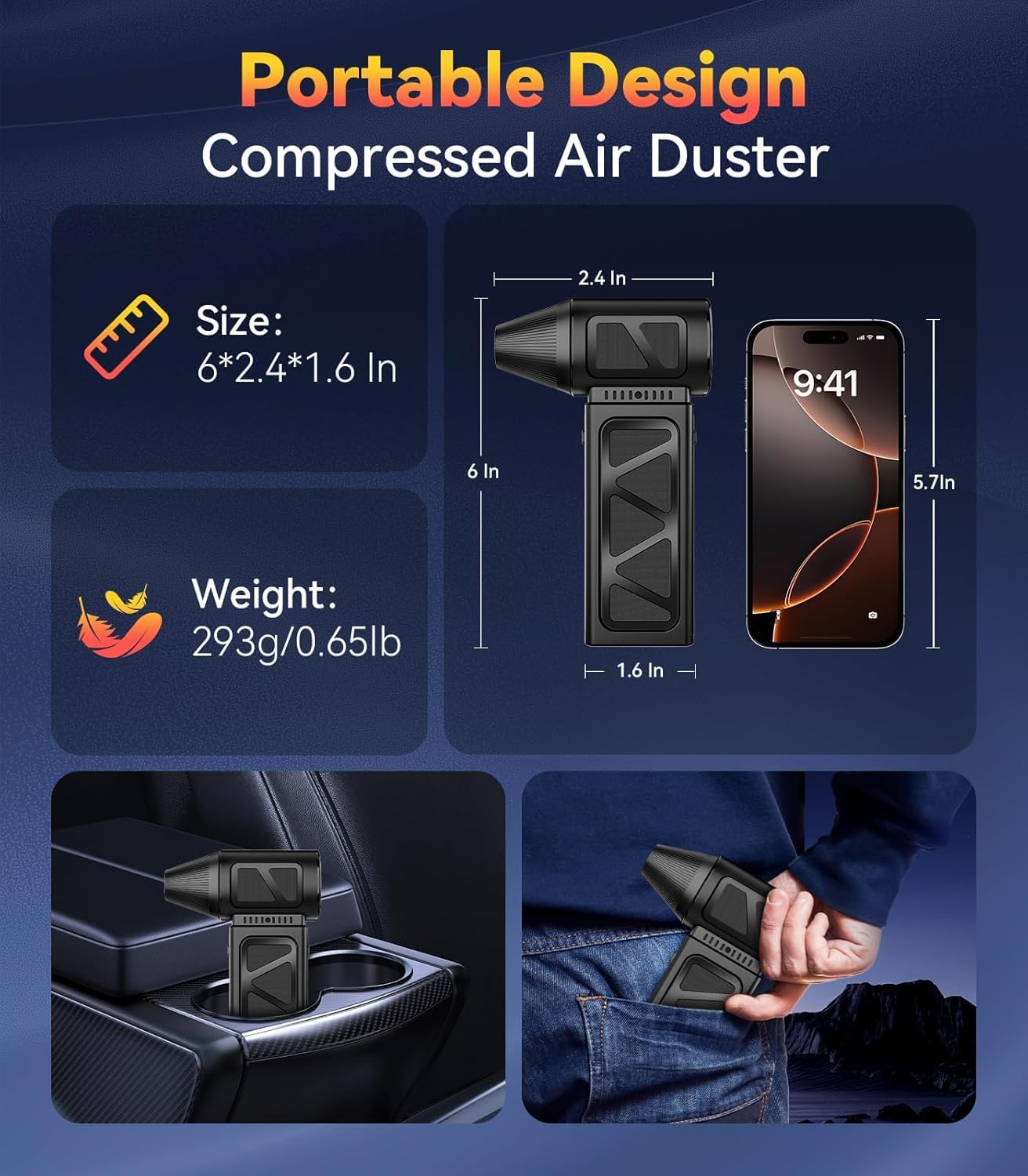 YUHUO Cordless Electric Air Duster with Turbo Fan