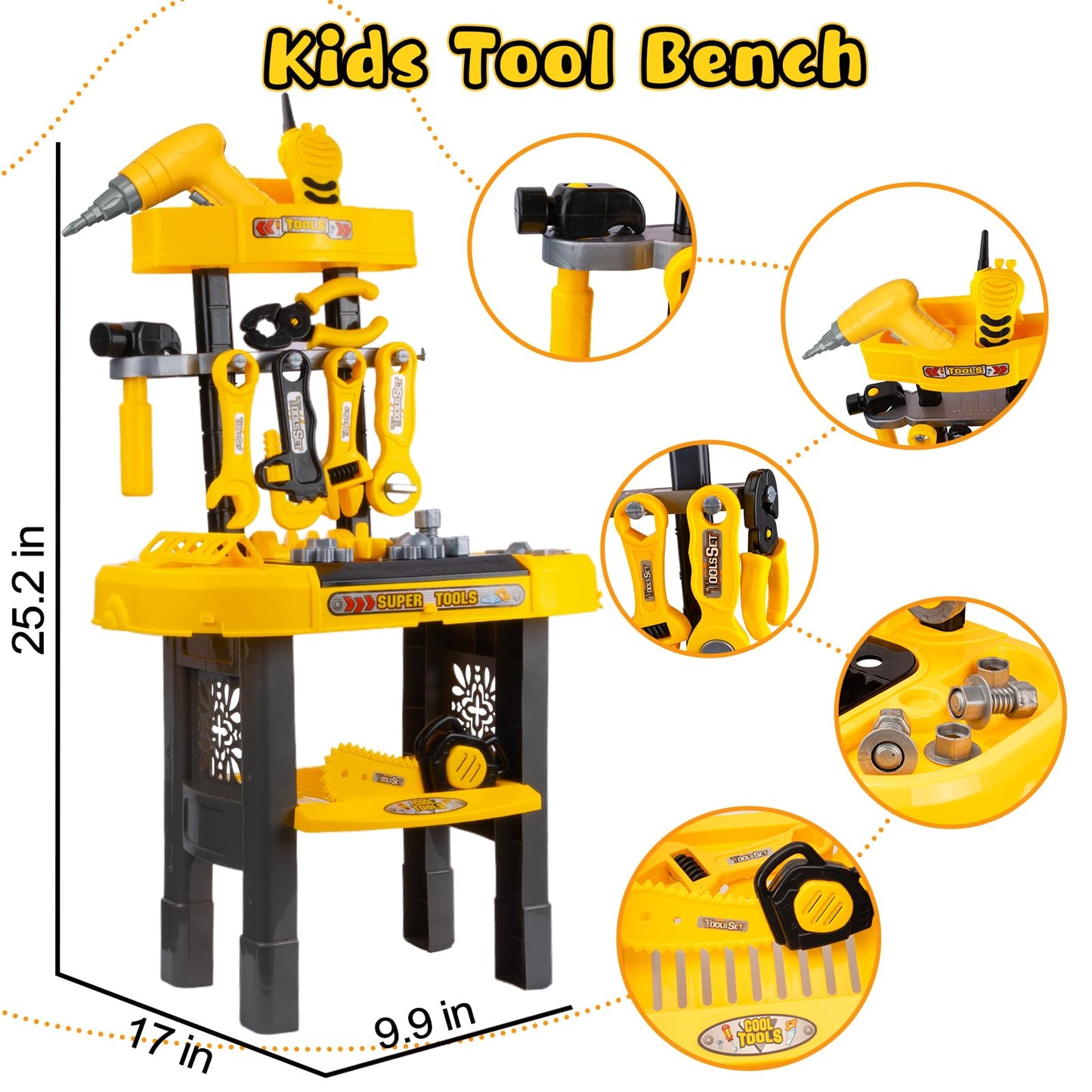 UNIH Toddler Tool Bench Kids Workbench Tools Set for Kids Toy Pretend Play Learning Toy Tool Set with Electric Drill, Toddler Boy Toys for 2 Year Old Boys Gift