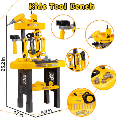 UNIH Toddler Tool Bench Kids Workbench Tools Set for Kids Toy Pretend Play Learning Toy Tool Set with Electric Drill, Toddler Boy Toys for 2 Year Old Boys Gift