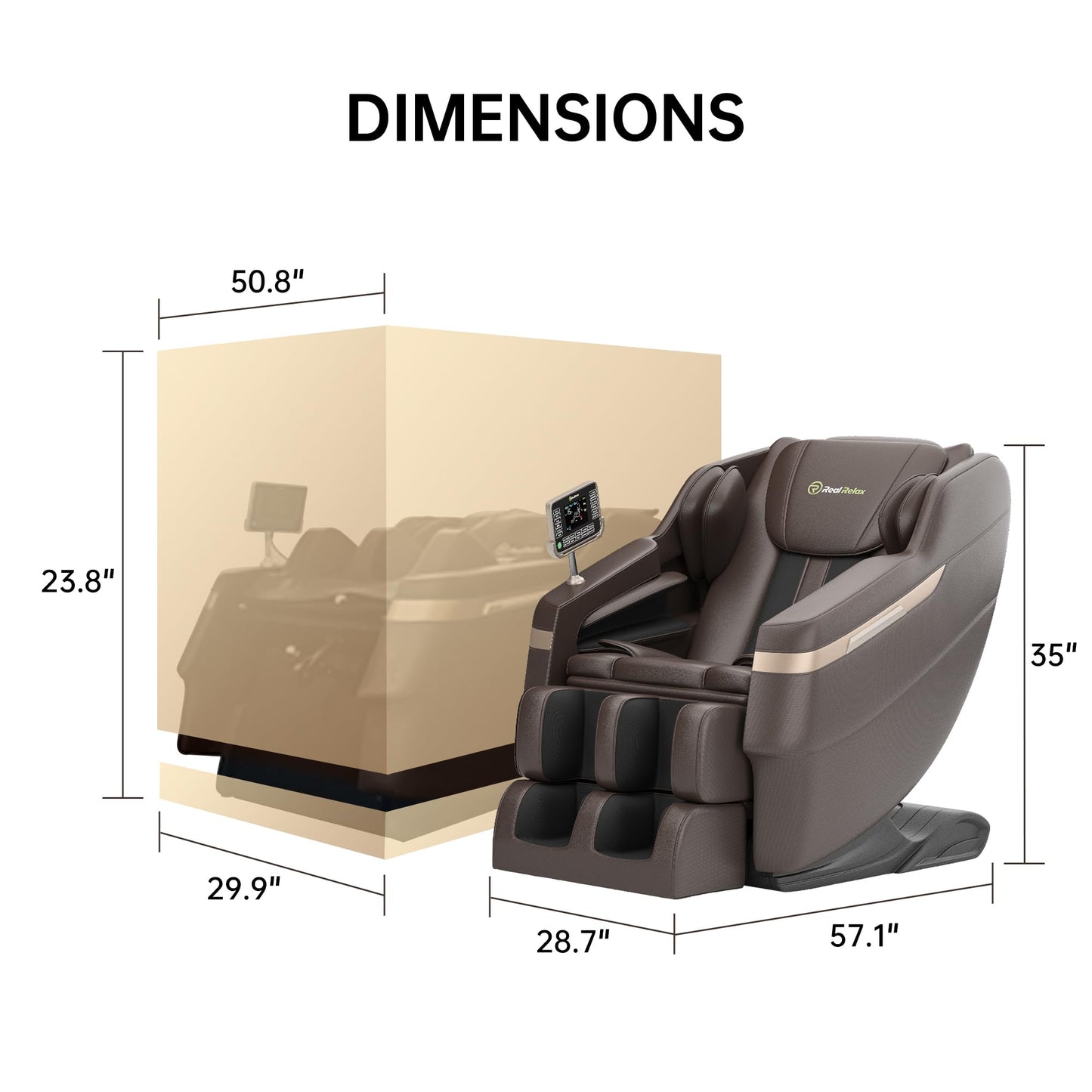Real Relax 2024 Massage Chair, Full Body Massage Zero Gravity Mode, with Foot Massage, Bluetooth, LCD, Waist Heater, Brown