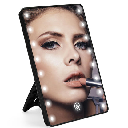 Vanity Makeup Mirror with Lights, Touch Dimming Screen 16 LED Lighted Vanity Travel Portable Mirror, Black Cosmetic Tabletop Wall Mirror Gifts for Mothers, Mom, Wife, Women, Girl