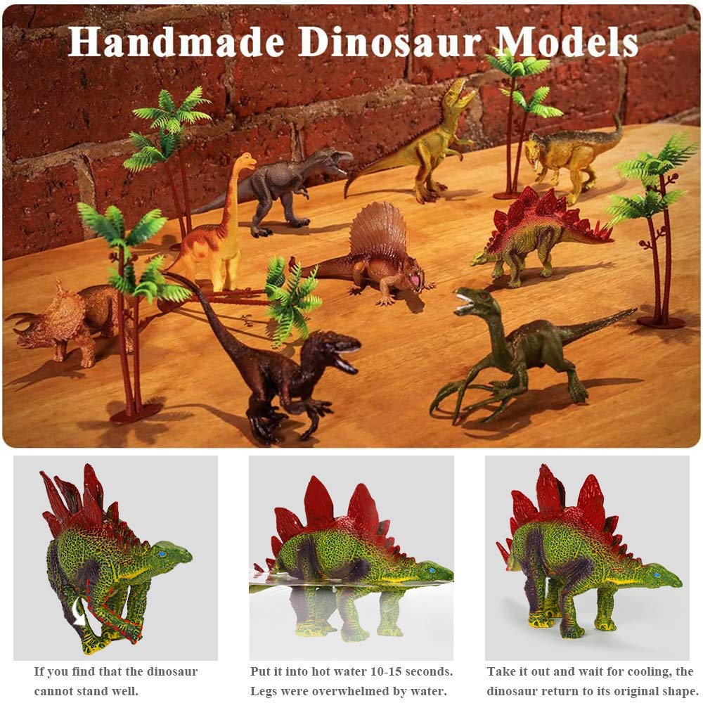 TEMI Dinosaur Toys for Kids 3-5, Realistic Jurassic Dinosaurs Figures with Play Mat & Trees to Create a Dino World Includes T-rex, Triceratops, Velociraptor, Gift for Toddler Boys and Girls 3 4 5 6 7