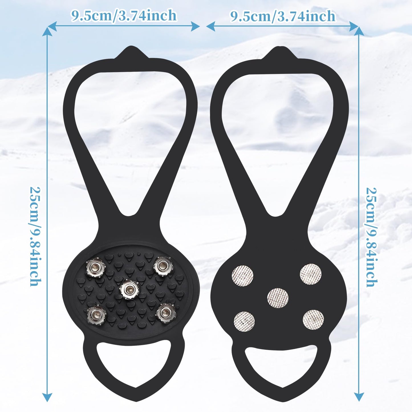 LACE INN Non Slip Gripper Spike, Ice Grippers Traction Cleats Snow Shoe Spikes Grips Crampons with 10 Steel Studs Cleats 2 Pair