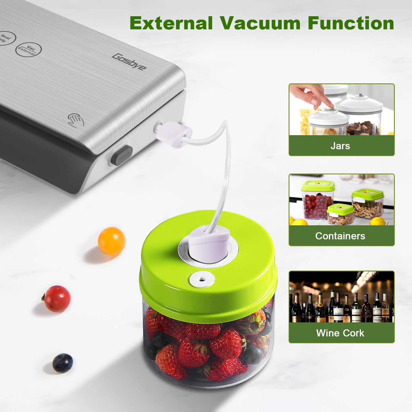 Gasbye 2-Pump Vacuum Sealer Machine, [2X Suction Power] Food Sealer for Dry, Wet Food, Sous Vide, 44Pcs Precut Bags Included, Easy-to-Clean Removable Drip Tray, Durable Silicone Gaskets, Silver