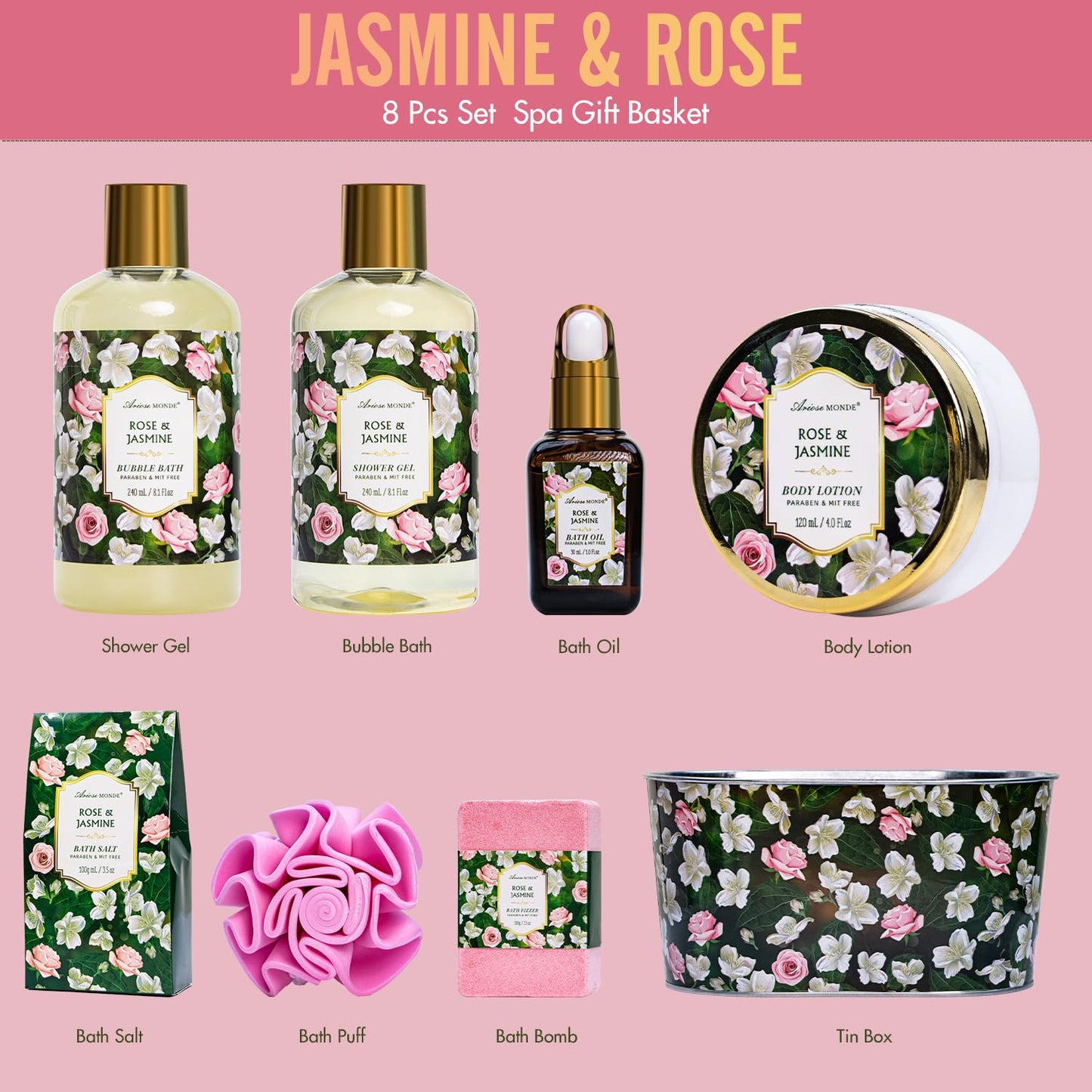 Rose & Jasmine Spa Gift Basket for Women