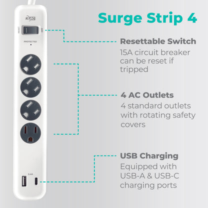 KMC 4-Outlet Surge Protector with USB Ports