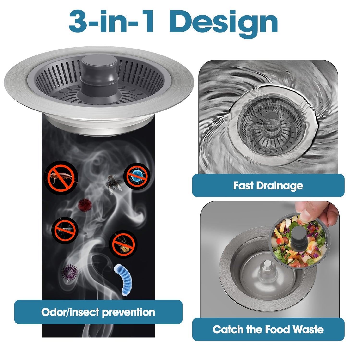Stainless Steel Kitchen Sink Drain Strainer - 2 Pack
