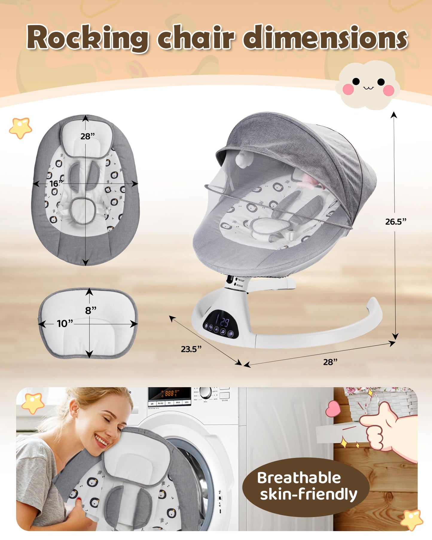 Portable Electric Baby Swing with Bluetooth Music
