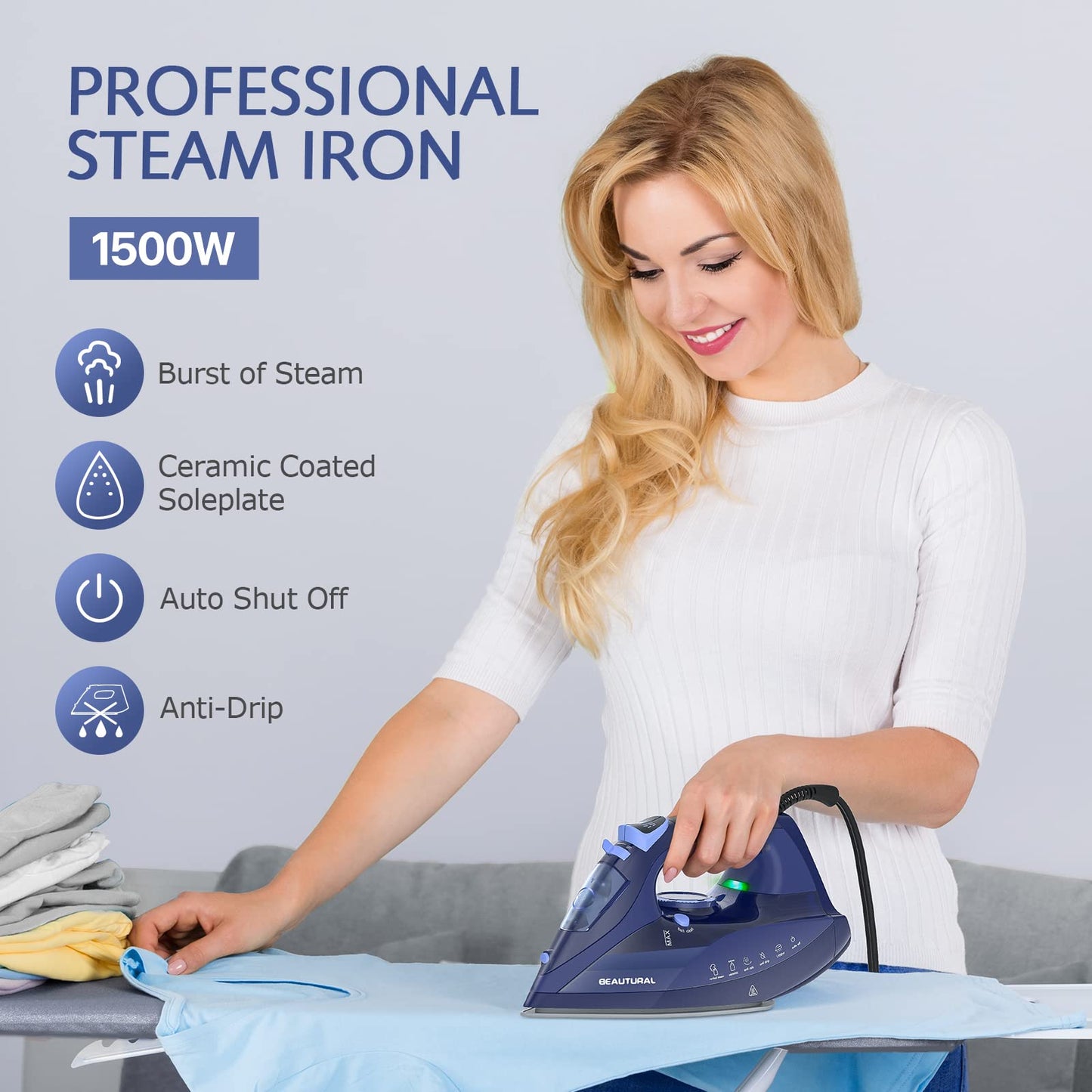 BEAUTURAL Ceramic Steam Iron with Precision Dial