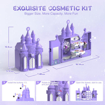 PERRYHOME Kids Makeup Kit for Girl 52 Pcs Frozen Castle Toys for Girls, Safe & Non-Toxic & Washable Little Girl Makeup Set, Toddler Girl Toy Christmas & Birthday Girl Gift for 3-12 (Purple)