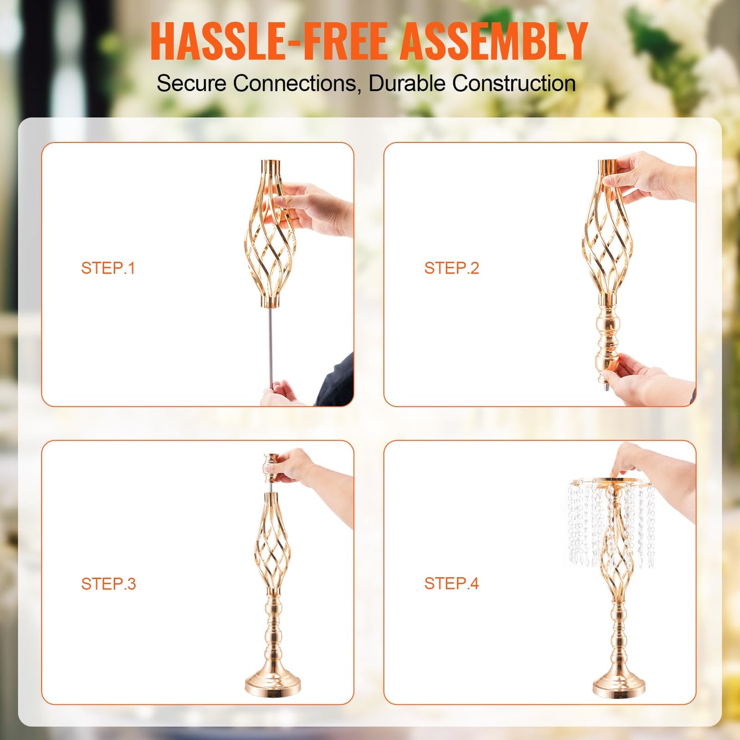 VEVOR Gold Crystal Wedding Centerpieces 2PCS 55cm