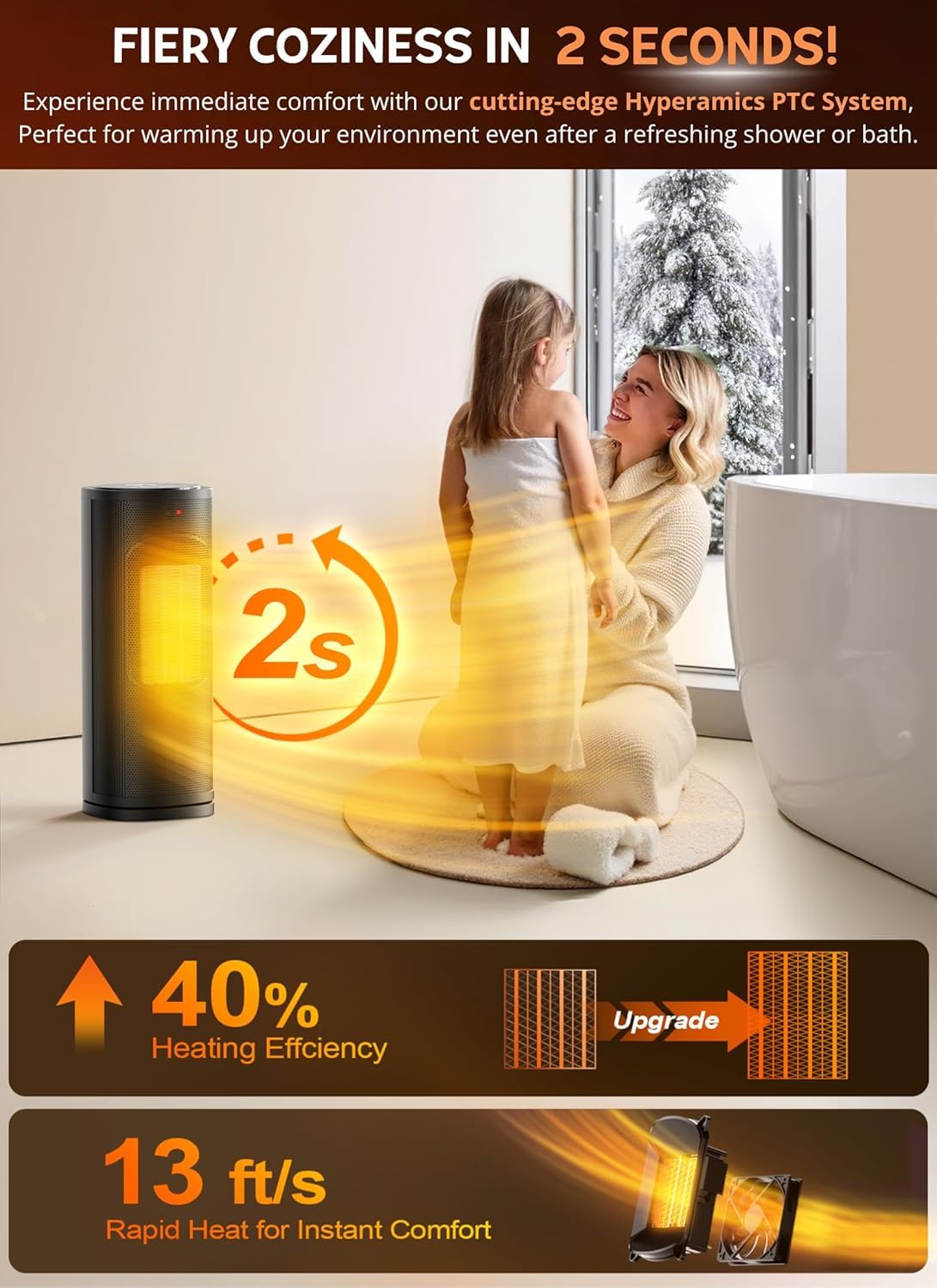 Portable Electric Space Heater with Remote Control