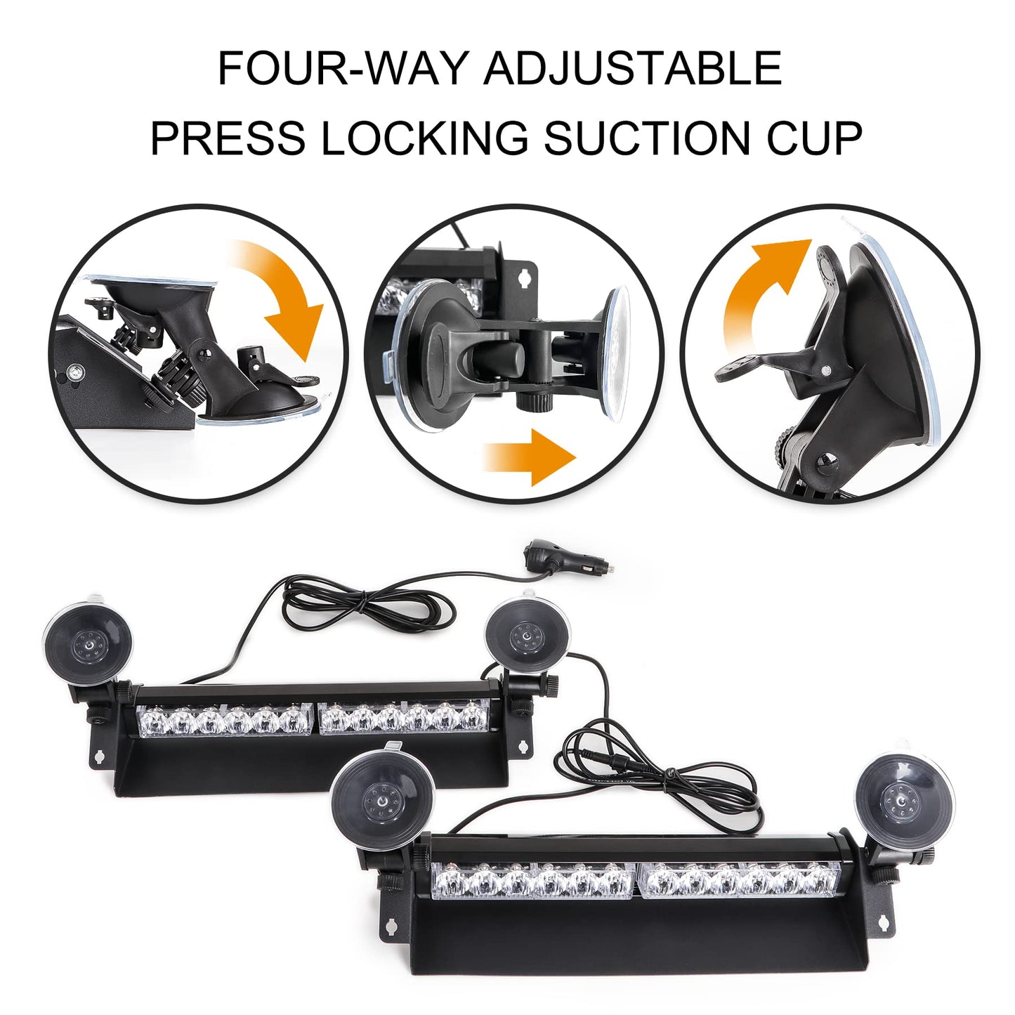SMALLFATW Split Strobe Light Bar Dual 12 LED 16" 9 Flashing Modes, Four-Way Adjustable Locking Suction Cup, Visor Dash Windshield Warning Emergency Light for Car Truck Vehicles, Red&Blue 2PCS