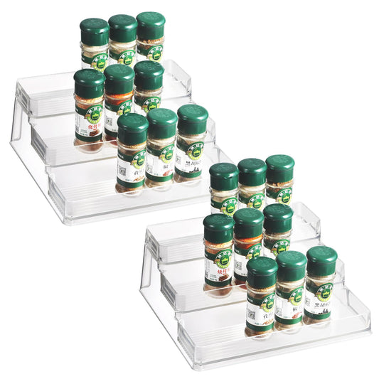 CherHome 2PCS Spice Rack Organizer，3-Tier Spice Organizer for Cabinet，Set of 2 Kitchen Countertop and Cabinet Seasoning Organizer (2 Pieces)