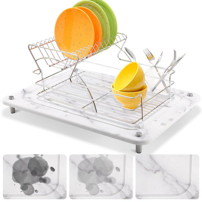 Upgrade Stone Dish Drying Mat with Grooves, Ultra Absorbent, Quick Dry, Heat Resistant, Diatomaceous Earth Sink Tray Drying Mat for Kitchen Counter, for Dishes, Pets Bowls, Plant Pots