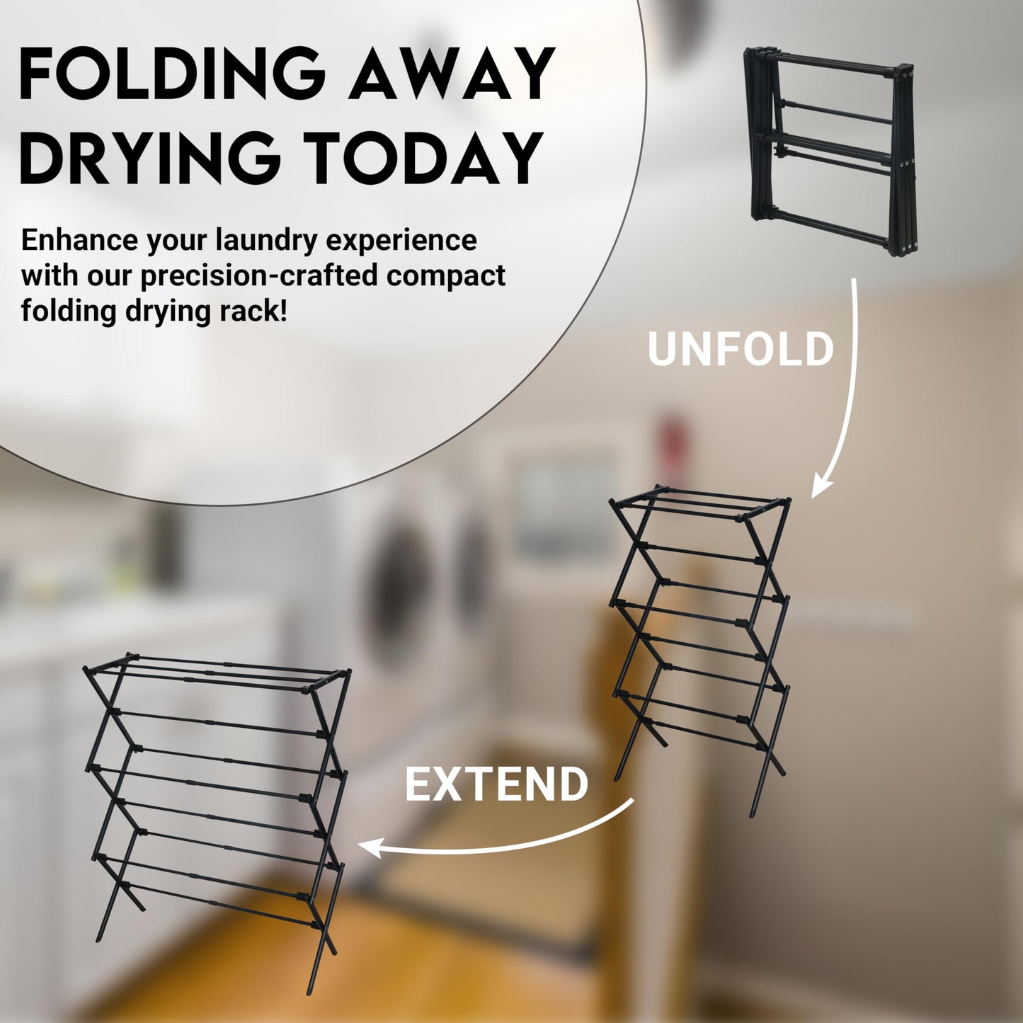 ZOES HOMEWARE Clothes Drying Rack | Foldable Drying Rack Clothing for Laundry | Small Collapsible Portable Dryers for Laundry | Use for Indoor & Outdoor | Black 37.5"x29"x12"