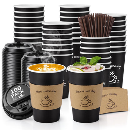 AIRE 100 Pack 16 oz Coffee Cups with Lids, Disposable Coffee Cups for Hot & Cold Drinks, To Go Coffee Cups with Lids for Coffee, Tea, Chocolate, Juice, Insulated Paper Coffee Cups