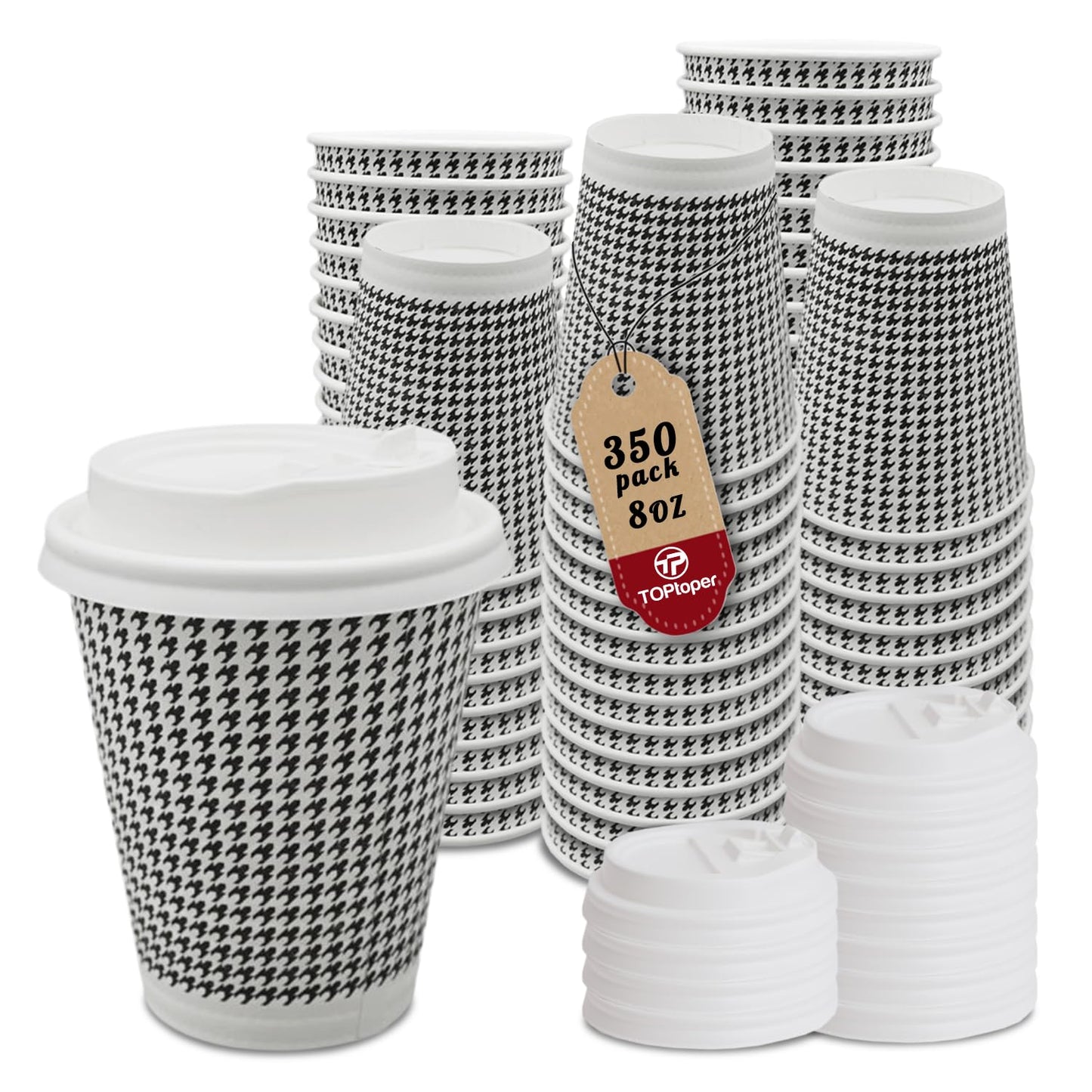 TOPtoper 350 Pack 8 oz Insulated Disposable Coffee Cups with Lids, Double Wall Corrugated Paper Hot Cups Bulk To Go Disposable Cups for Hot Beverage or Cold Drinks Ideal for Cafes