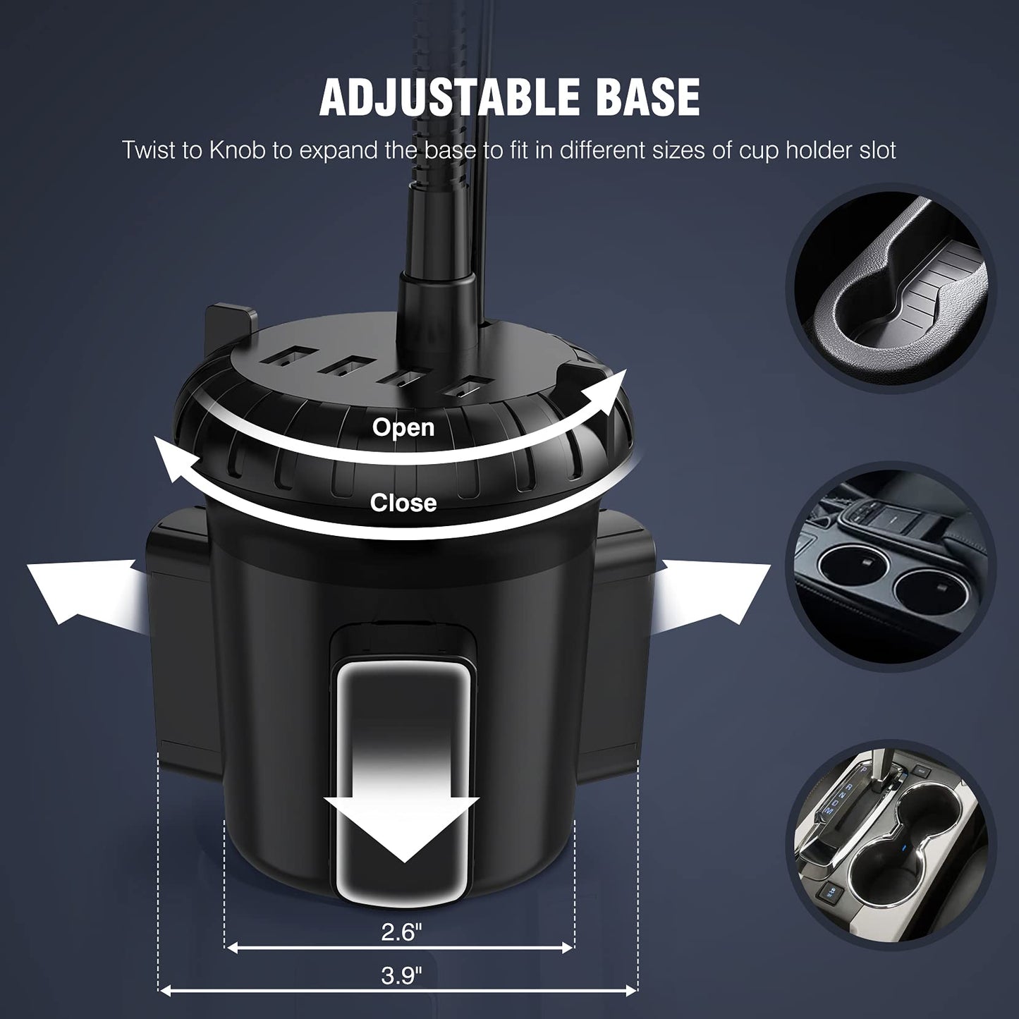 4-Port USB Car Charger with Phone Mount
