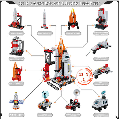 12 in 1 Aerospace Building Toys with Rocket Launcher.Space Shuttle Building Block Toys for Kids Aged 6-12.STEM Construction Toys.Work with other Building Block Brands.Idea Gifts for Space Fun Kids