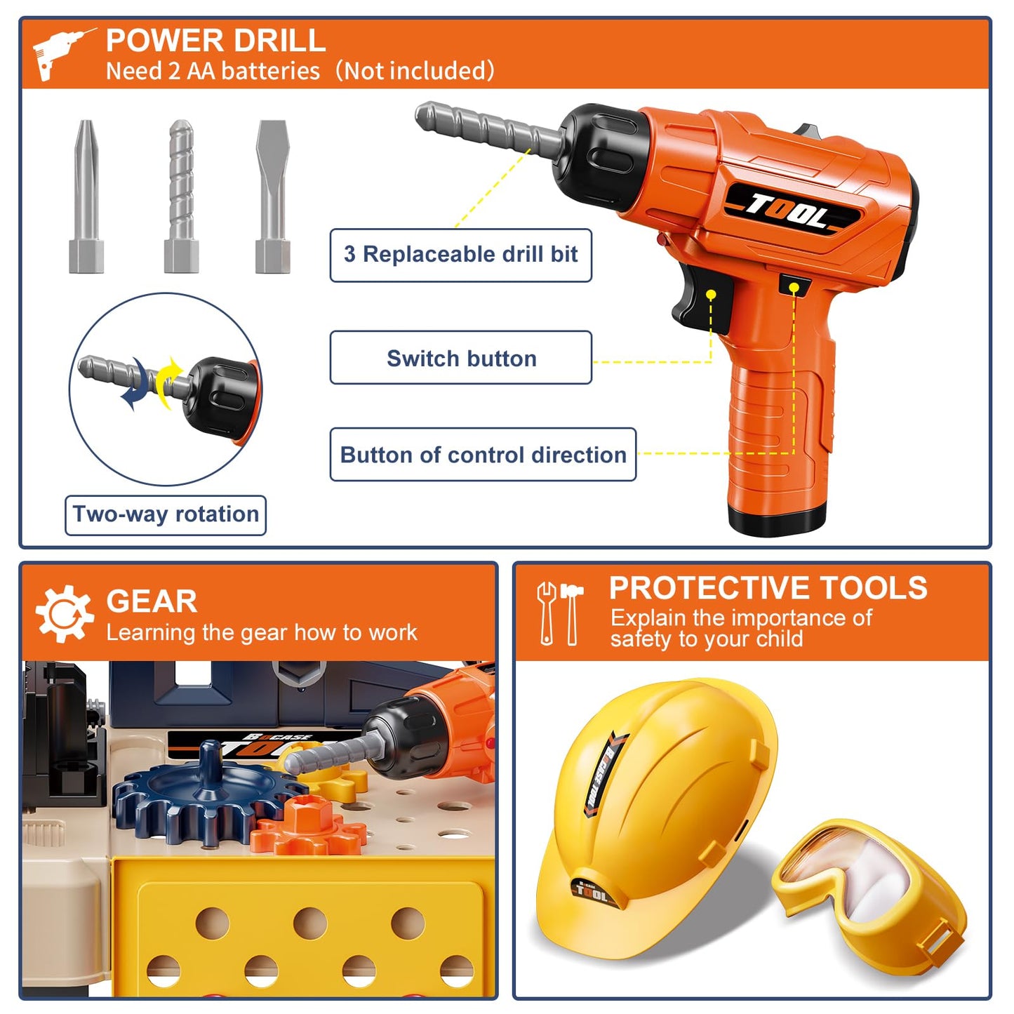 Kids Tool Bench Set with Electric Drill, 78 Pieces