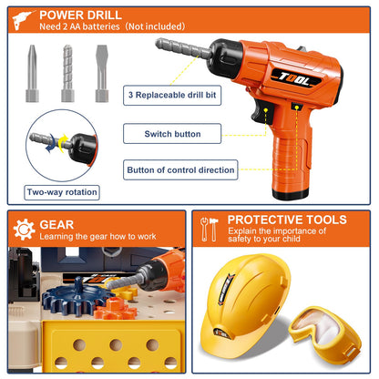 Kids Tool Bench Set with Electric Drill, 78 Pieces