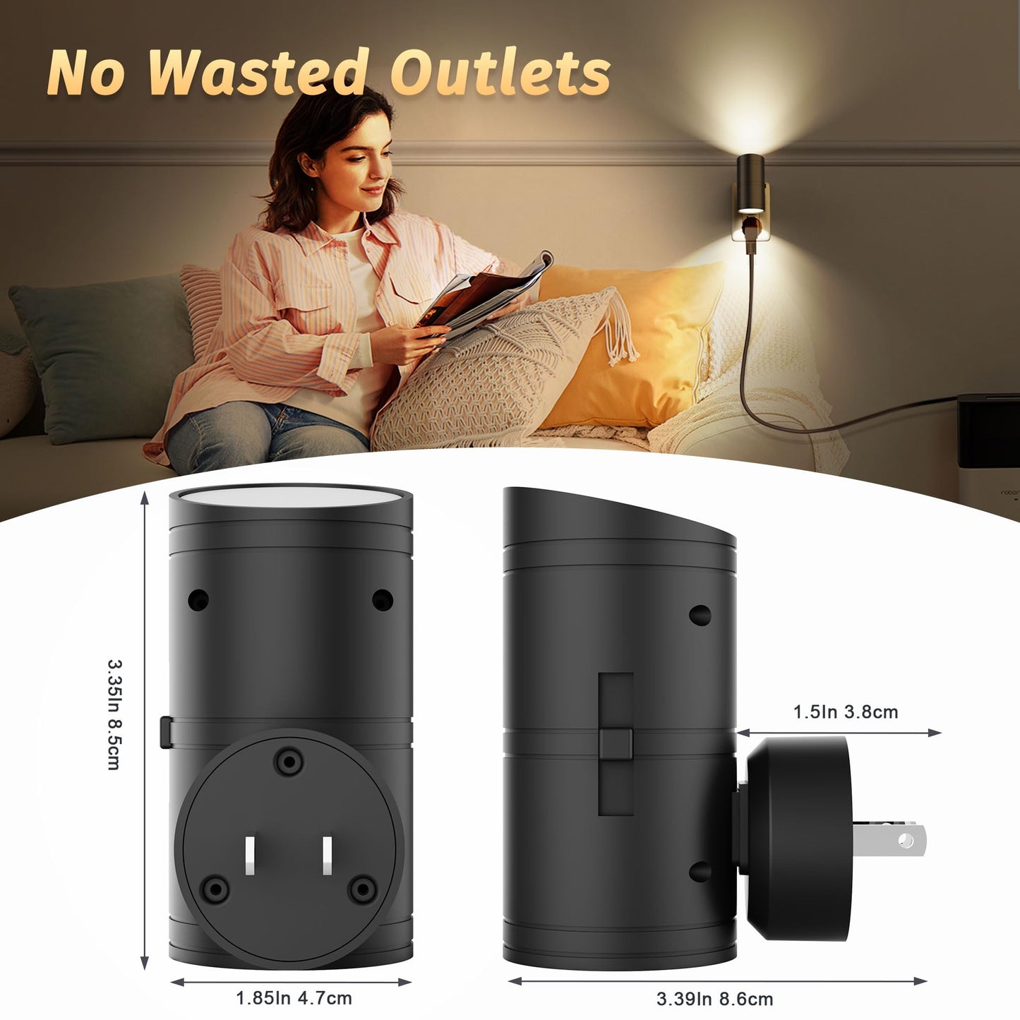 fesnne Night Light, Night Lights Plug into Wall with Dusk to Dawn Sensor, 0-100LM Adjustable Brightness, Warm White 3000K, Shine Up and Down Dimmable Night Light for Hallway Bedroom Bathroom 2 Pack