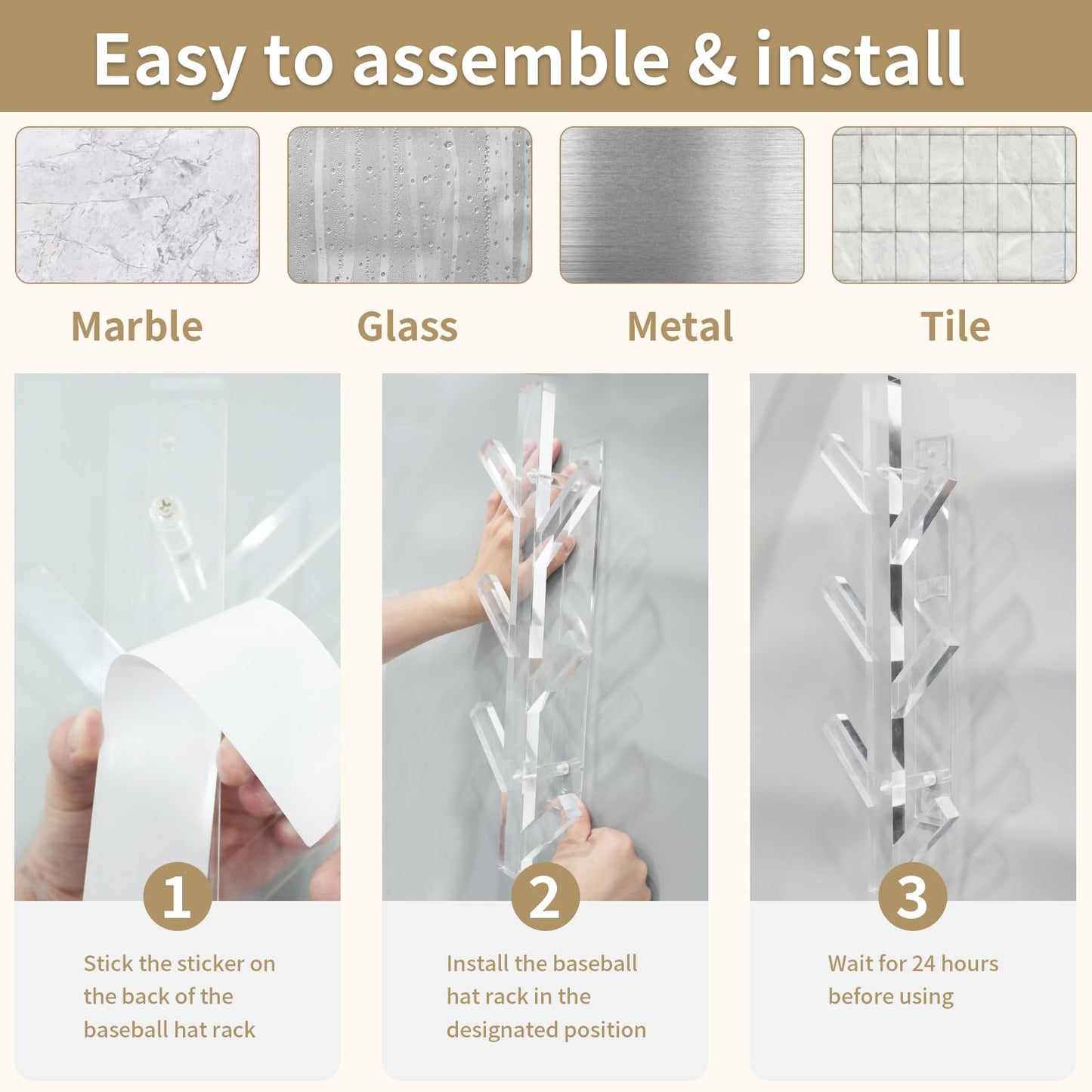 Wall Mounted Acrylic Coat Rack for Hats & Bags