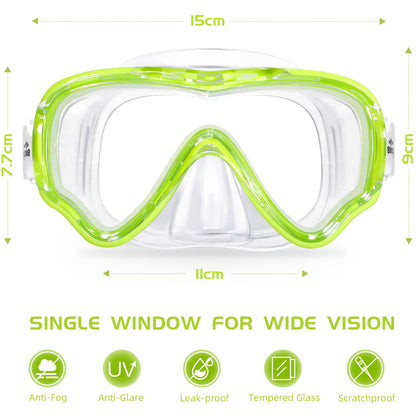 Kids Swim Goggles Snorkel Mask Diving Scuba Mask Snorkeling Goggles for Kids Boys Girls Youth, Anti-Fog 180° Clear View Kids Pool Underwater Swimming Goggles with Nose Cover, Snorkel Swim Equipment