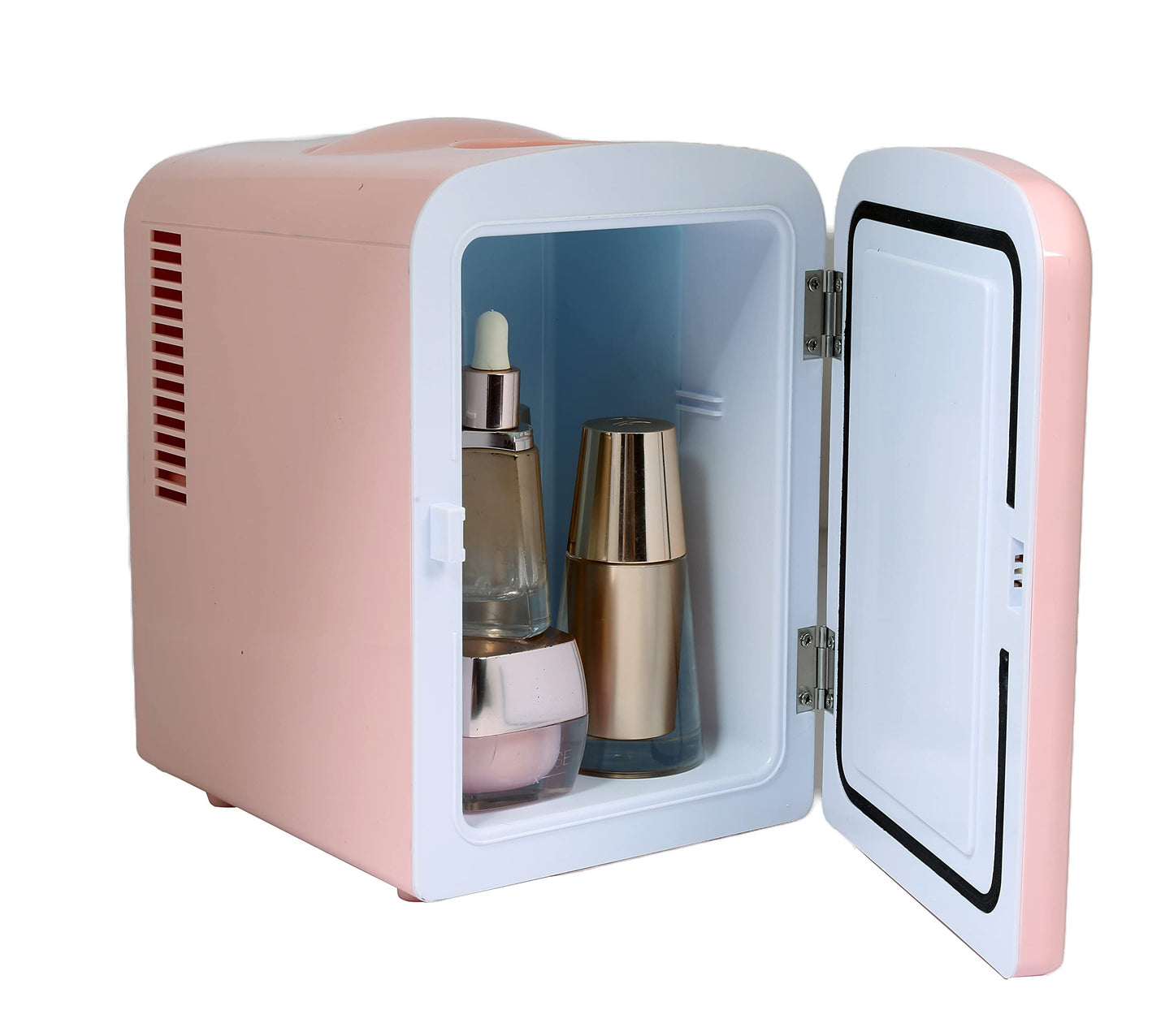FRIGIDAIRE Mini Portable Compact Personal Fridge Cools & Heats, 4 Liter Capacity Chills Six 12 oz Cans, 100% Freon-Free & Eco Friendly, Includes Plugs for Home Outlet & 12V Car Charger - Pink