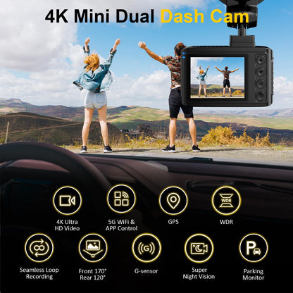 4K Dual Channel Dash Cam with GPS & WiFi