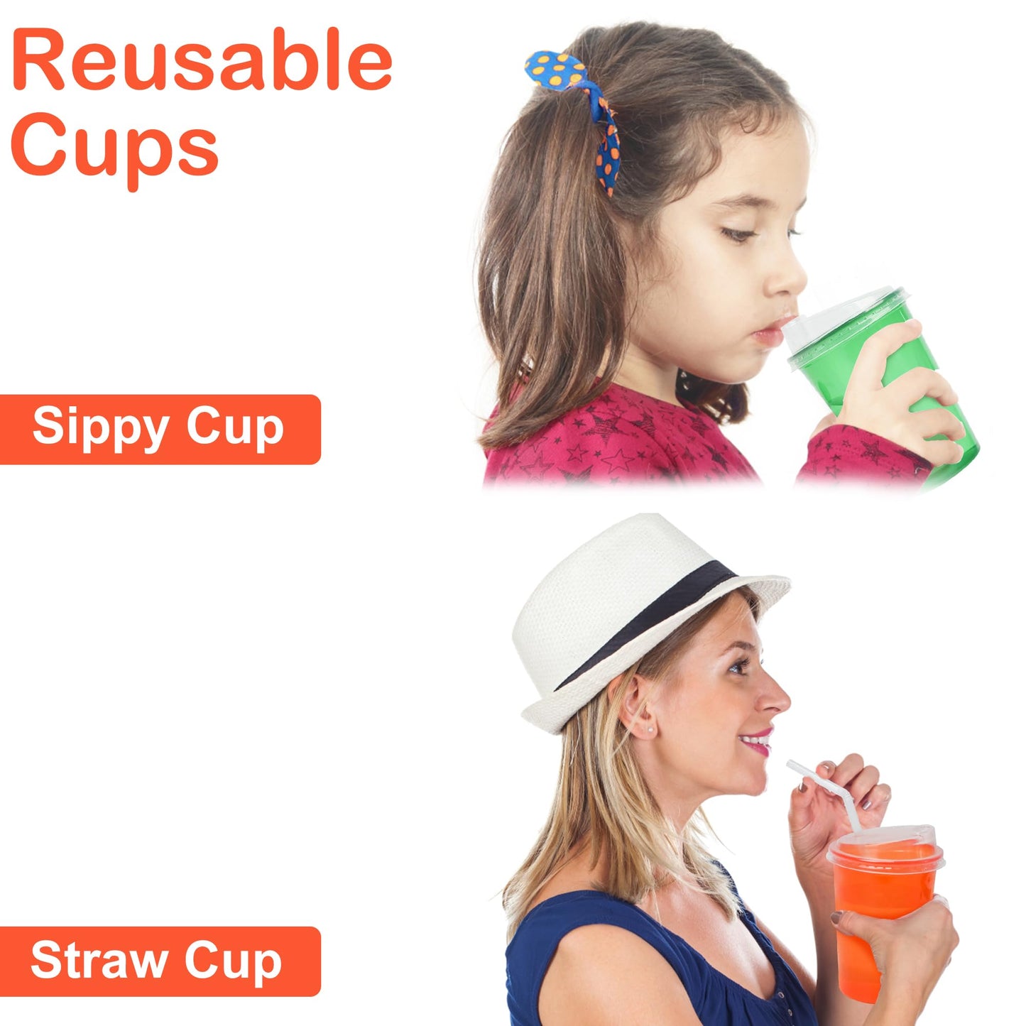 Kids Reusable Plastic Cups with Lids and Straws