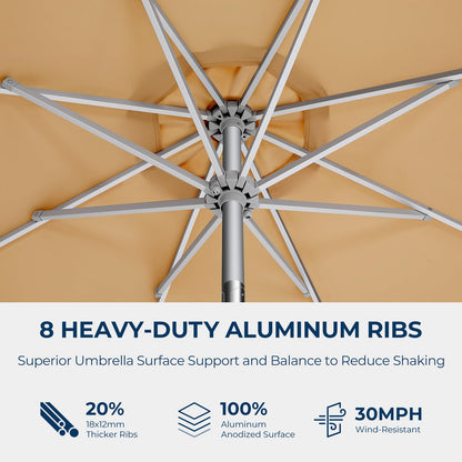 HOMSHADE 9ft Outdoor Patio Umbrella - Market Table Aluminum Umbrella, 5-Year Fade Resistant - UPF50+ UV Protection with Push Button Tilt, Crank for Pool Deck and Garden (Beige)