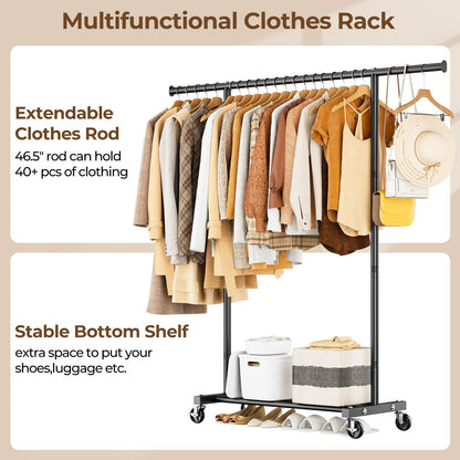 Portable Clothing Rack with Wheels for Storage