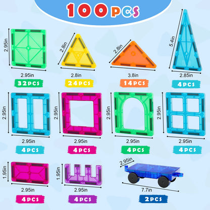 Gemmicc 100 PCS Magnetic Building Tiles Set