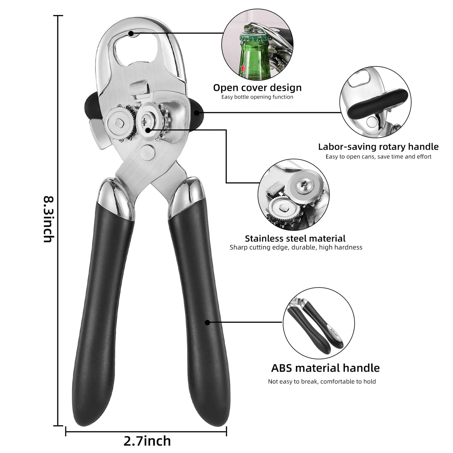Manual Can and Bottle Opener with Easy Grip
