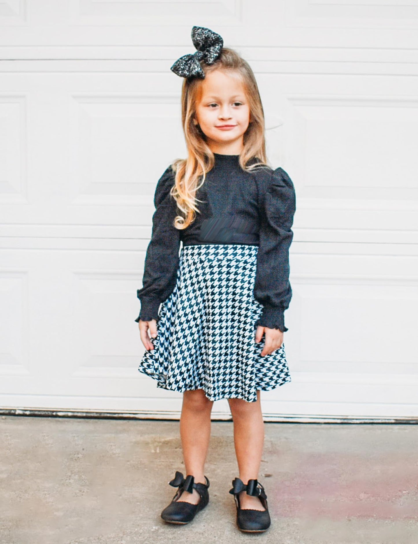 Arshiner Girls Houndstooth Sweater Tops And Skirt Set