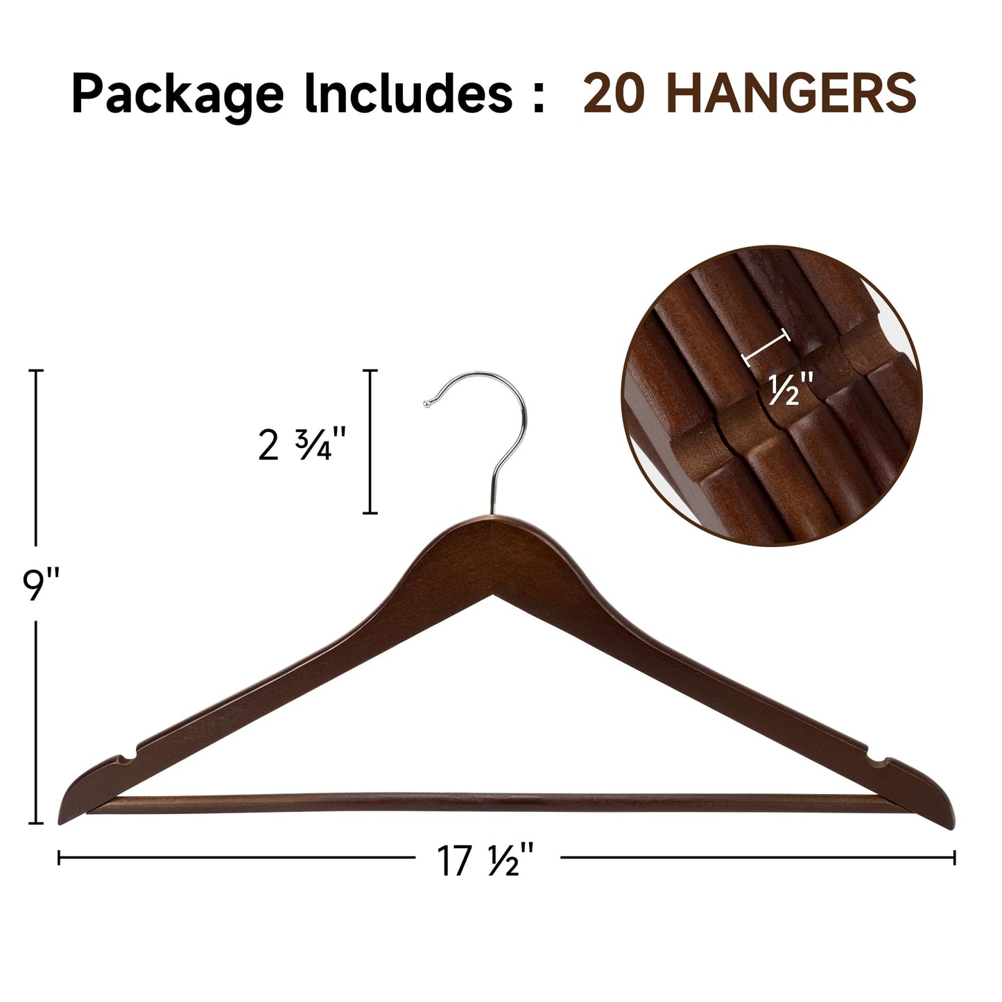 20 Pack StorageWorks Wooden Coat Hangers