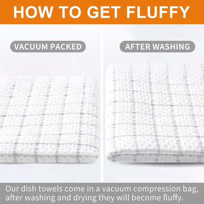 Fintale 100% Cotton Dish Cloths - Soft, Super Absorbent and Lint Free Dish Towels for Kitchen - Good for Drying and Washing Dishes - 8 Pack (Lattice Designed, Light Grey) - 12 x 12 Inches