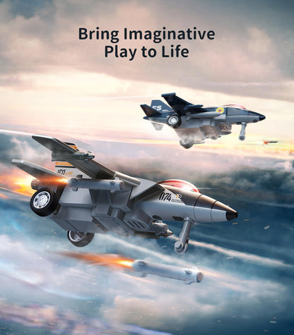 Geyiie Die Cast Airplanes Toys, Army Plane Toys Set for Kids 3-12, Fighter Jet Military Transport Helicopter with Rotated Wings, Airforce Plane Model with Sounds and Lights, 4 Pack