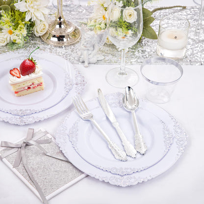 Silver Disposable Dinnerware Set for 50 Guests