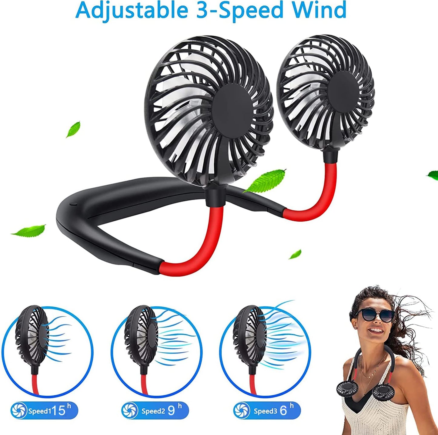 Portable Rechargeable Neck Fan with 360° Rotation
