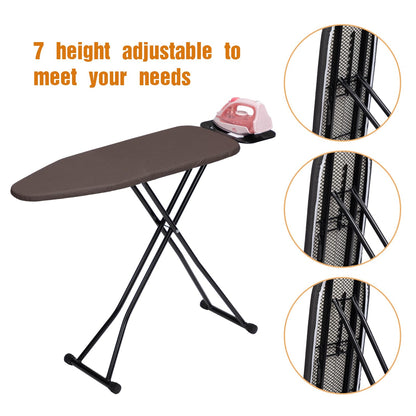 ALIMORDEN Space Saver Ironing Board 36" X 12" with Smart Hanger Adjustable Height 23.8"-30.7" Easy Storage, Padded Top Lightweight for Home Laundry Room Use Brown